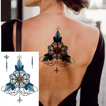1 gab., Melns Ģeometriskā Ziedu Muguras vai Krūtīm, Liels Puķu Ūdensnecaurlaidīgus Pagaidu Tetovējums Body Art Seksīgu Vidukli Viltus Tetovējums