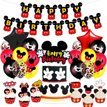 1 Komplekts Disney Peli, Dzimšanas dienas svinības Baloni Mickey Minnie Kūka Toppers Dzimšanas dienu Baneri, Bērnu Dzimšanas dienu Apdare Piederumi