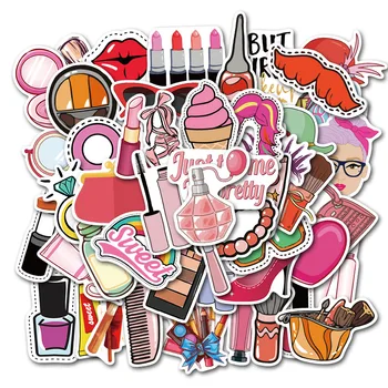 10/50gab/ Komplekts Meitenēm Beauty Cosmetics Uzlīmes Rozā Kosmētikas Grafiti Uzlīmes, Klēpjdators Bagāžas Ģitāra Fang Shui Tie Papīra Uzlīme