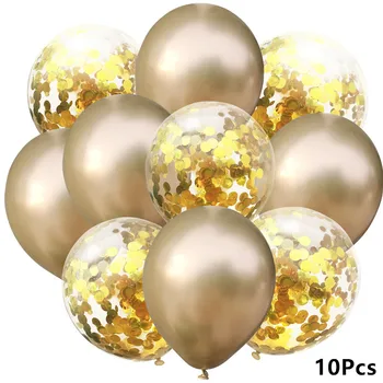 10Pcs Sajauc Zelta Konfeti Baloni Dzimšanas dienas svinības Apdare, Metāla Chrome Gaisa Balonu Bumbu Dzimšanas dienu Ballon Puse Dekori Baloon