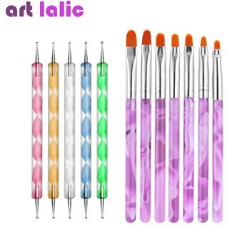 12Pcs Nail Art Dotting Pildspalvas + Violeta Sukas Komplekts Glezniecības, Zīmēšanas Dzīvoklis Pildspalva Nagu Padomus Dizainu UV Gel poļu Rīku