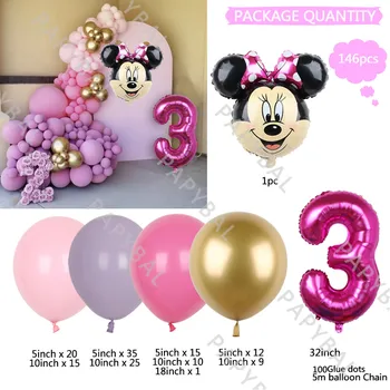 146Pcs Disney Minnie Mouse Folija Balona, Uzstādiet 32