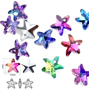 14mm Multicolor Starfish Piekariņi, Stikla Lodītes, Kristāla Piekariņi Sieviešu Rotaslietu izgatavošana Kaklarotas DIY Auskars Secinājumi 10pcs/daudz