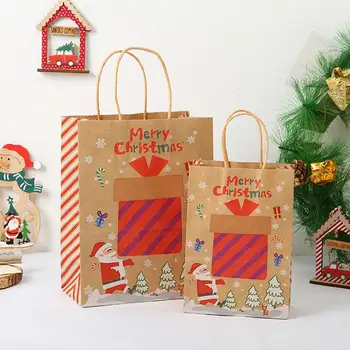 1gb Ziemassvētku Kraft Papīra Maisiņu Santa Claus Jaunajā Gadā Grupa Dāvanu Pakcaging Roktura Soma Bērns dod priekšroku Sīkfailus, Uzkodu Dekorēšanai