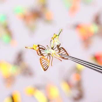 1PC Hologrāfiskā Butterfly 3D Nail Art Līmi, Uzlīmes Kuģīši Krāsains DIY Zelta Nagu Pārsūtīt Uzlīmes Folijas Wraps Rotājumi