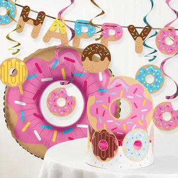 1set Donut Puses Piederumi Bērniem Dzimšanas dienas ballīti Dekoru Burger Saldējumu Konfektes Riņķa Balonu Donut Plāksnes Kausa Vainags Kāzu Favor