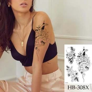 1Sheet Ziedu Vilks Čūska Tetovējums,Ūdensizturīgs Black Pagaidu Modes Ūdens Nodošanu Tetovējumiem