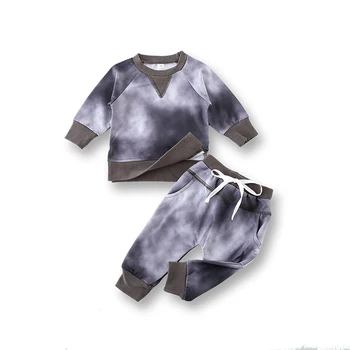 2 Gab Puiku Meiteņu Drēbes, Pavasarī Tie Krāsošanas Apaļu Kakla Top Gumiju Bikses Kopa Modes Jaundzimušo Bērnu Kokvilnas Sporta Krekls Uzvalks