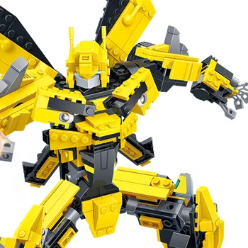 2 in 1 Liels Robots, Dzeltens Auto, Bloki 584pcs Celtniecības Blokus Uzstādīt Ķieģeļi Samontēti Modeļi Izglītojošas Rotaļlietas Bērniem Dāvanu 8715