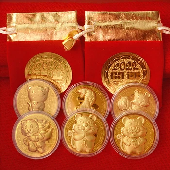 2022 Ķīnas Jaunais Gads Zodiaka Tiger Gadu Oriģinālu Piemiņas Monētu Kolekcijas Amatniecības Tiger Gada dāvanu ar sarkanu Laimīgs soma
