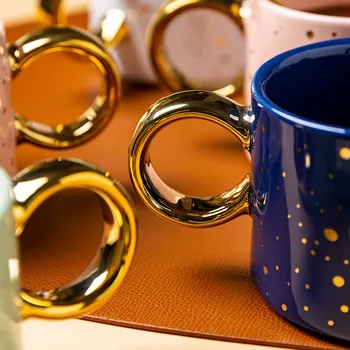 300ml Mēness-Saules Keramikas Krūze Zelta Handgrip Kafijas Piena Kausa Creative Home Office Ūdens Kausa Pāris Dāvanu tējas tase gudrs kauss