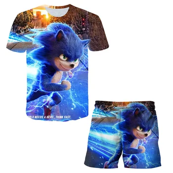 3D Bērniem Sonic T-Kreklu Komplekts Bērnu Animāciju Karikatūra T-Kreklu, Bikses Sporta Komplekts 3-14 Gadu Veco Zēnu Apģērba Komplekts