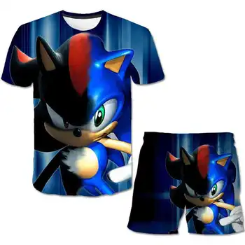 3D Bērnu Apģērbu Sonic Zēns Vasaras T-krekls + Šorti Sporta Tērps, Vīriešu, Bērnu Multfilmas, Bikses, Sporta, Bērnu Apģērbu Set3-14