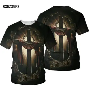 3D Cross Drukāt Vīriešu T-krekls Jēzus Ir 2021. Vasaras O Apkakli, Īsām Piedurknēm t-veida Topi Kristiešu Stila Vīriešu Apģērbu Modes Gadījuma T-krekls