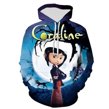 3D Filmu Coraline Modes Džemperis Mētelis Karikatūra Anime Iespiesti Vīrieši Sievietes Hoodies Gadījuma Streetwear Zēns Meitene Bērniem, sporta Krekli, Topi