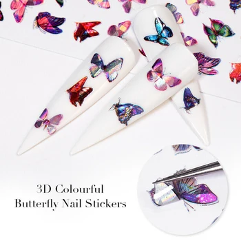 3D Lāzera Krāsu Tauriņš Nail Art Hologrāfiskās Uzlīmes Slīpumu, Tauriņi, Līmes, Nagu Uzlīmes DIY Manikīrs Rotājumi
