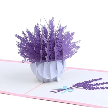 3D Pop-Up Lavandas Apsveikuma kartiņu uz Dzimšanas dienu, Mātes Dienu Kāzas ar Aploksnē