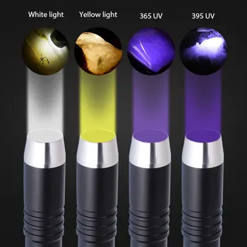 4 gaismas avots dārgakmens identificēšanas UV lukturīti, Balta, dzeltena 365nm 395nm rechargable ultravioleto Lāpu gaismas+18650+lādētājs