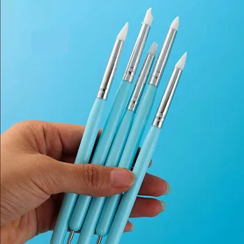 5gab Dual-vada Nail Art Brush Dizaina Padoms Dotting Pildspalvu Silikona Nospiežot Birste, Uzlīmes Manicuring Mākslas Piederumu, Instrumenti
