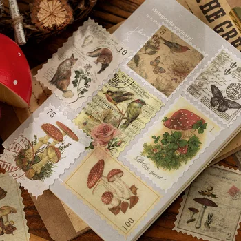 60pcs/iepak Washi Uzlīmju komplektu Vintage Kancelejas preces, Uzlīmes, pasta zīmogs Zīmogs Ziedu Dzīvnieku DIY Dekoratīvās Etiķetes Scrapbooking Albumu