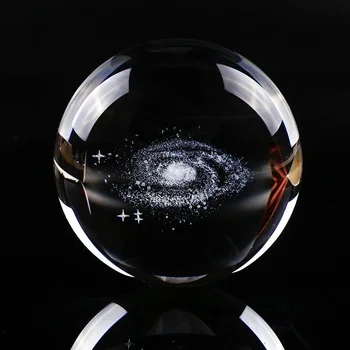 6CM Diametrs Pasaulē Galaxy Miniatūras Crystal Ball 3D Lāzera Iegravēts Kvarca Stikla Bumba Sfēras Deco