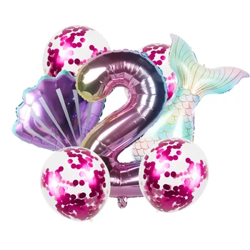 8pcs Maz Sirēna Puse Baloni Meitene, Dzimšanas dienas svinības Rotājumi Numuru Balonu Dekori 1 2 3 4 5 6 7 8 9 gadiem Piederumi