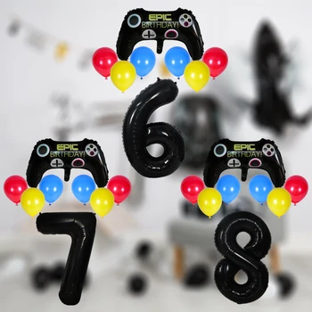 8pcs Spēļu Folijas gaisa Balons, Dzimšanas dienas svinības Rotājumus bērniem Zēns Numuru Gamepad Spēle Kontrolieris Baloni Black Digital gaisa Balonu