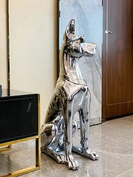 93cm Doberman Suns Statuja Tēlniecības Mākslas Mājas Dekoru Augstas kvalitātes Mīksta Apdare Sveķu Galvanizācijas Mūsdienu Amatniecības Grīdas Rotājumi