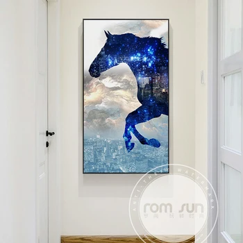Abstract Blue Darbojas Zirgu Kanvas Glezna Ziemeļvalstu Mākslas Sienas Attēlu Mājas Dekoru Plakātu Drukāt, Lai Dzīvojamā Istaba Mūsdienu Dekoratīvo HD