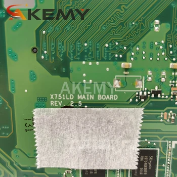 Akemy X751LB Mainboard Par Asus X751LJ X751LB A751L X751L Klēpjdators mātesplatē I3-5010U 4 GB-operatīvā ATMIŅA GT920M EDP ekrāns