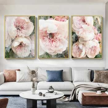 Akvarelis Augi Romantisku Ziedu Sākuma Apdare, Krāsošanas Eleganta Dzīvojamā Istaba Sienas Gleznas Plakāts, Dārza Ziemeļvalstu Guļamistaba Drukāt