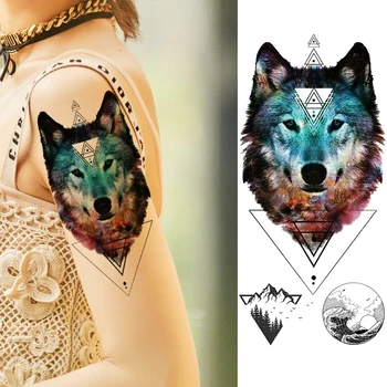 Akvarelis Vilnis Mēness Tenporary Tetovējumu Uzlīmes Viltus Vilks Kolibri Astronauts Tetovējumiem Pieaugušo Modes Body Art Tetovējumu Uzlīmes