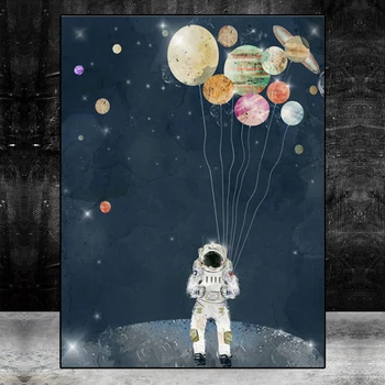 Astronauts Kosmosa Sapnis Zvaigznes Abstraktās Glezniecības Audekla Gleznu Plakātu Izdrukas Sienas Bildes, Viesistaba, Mājas Apdare Cuadros