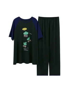 ATUENDO Vasaras Modes Zaļa Zīda Pidžamas Komplekti Sievietēm, Kokvilnas PJS Karikatūra Mīksto Sleepwear Atoff Mājas Gadījuma Satīna Naktsveļu