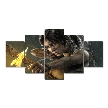 Audekls Gleznas Dzīvojamās Istabas Sienas Mākslas HD Izdrukas 5 Gabali Ēnu Tomb Raider Bildes Moduļu Mājas Dekoru Plakātu Sistēmu