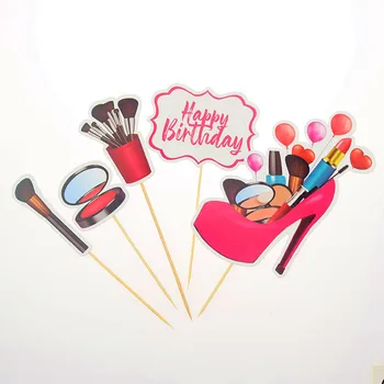Augsta papēža meitene Kūka Topper Lūpu soma, kosmētika, dzimšanas dienas svinības smaržas cupcake toppers happy birthday deserta Kūka dekori Jaunas