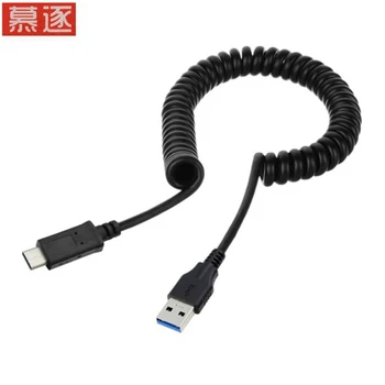 Augstas kvalitātes Melna 1,5 M USB3.1 C Tipa Pavasara nolaižamās līnijas ātrgaitas USB Type-C vīriešu vīriešu, USB 3.0 nodošanas datums kabelis