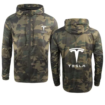 Augstas kvalitātes Tīras kokvilnas Pavasara Rudens Gadījuma Vīriešu sporta krekls Tesla auto Logo Drukas Vīriešu Kamuflāžas jaka Vīriešiem pelēkā vārna
