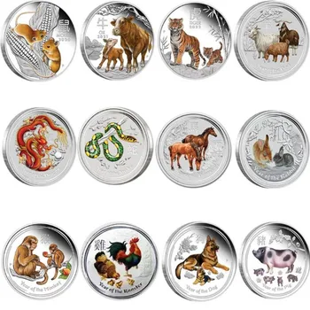 Austrālija Divpadsmit Zodiaka Metāla Amatniecības Kolekcijas Ķīniešu Stilā Gads Tiger Sudraba 1 Oz Krāsotas Piemiņas Monētas