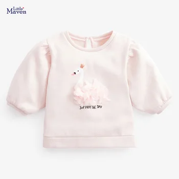Baby Girl Apģērbu Toddler Ir 2021. Jauna Rudens Kokvilnas Putnu Aplikācijas sporta Krekls Balts Vēstuli Džemperis Bērni 2-7 Gadus