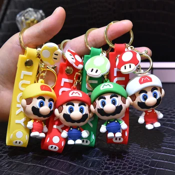 Bandai Super Mario Spēle Mario Bros Luigi Sēņu Raksturs Lelles Cute Karikatūra Keychain Auto Soma Modes Kulons Rotājumi