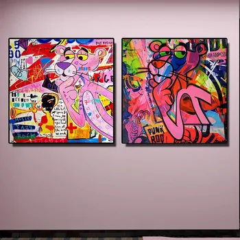 Banksy Stila Pink Panther Džeza Iespiesti Audekls Eļļa, Audekls Gleznošanai Grafiti Ielu Mākslas Plakāti un Izdrukas Mūsdienu Pop Art Cuadros