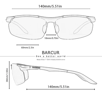 BARCUR Alumīnija Magnija Rāmis Polarizētās Saulesbrilles, Vīriešu Photochromic Automātiska Krāsu Maiņa Taisnstūra Sporta Brilles