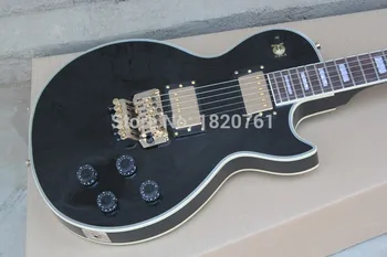 Bezmaksas piegāde Lp Custom Black Elektriskās Ģitāras ar Floyd Rose Tremolo Custom Shop, Kļavu ģitāra Fretboard 140412