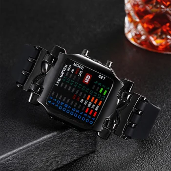 Binary Sporta Vīriešu Pulksteņi LED Digitālo Luksusa Daudzfunkciju Skatīties Uz Vīriešiem Silikona Elektronisko rokas pulksteņi Reloj Hombre