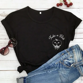 Bite Kabatas Print T-krekls Spooky Indīgas Apple Tshirt Smieklīgi Goth Raganu Halovīni Tee Krekls Top