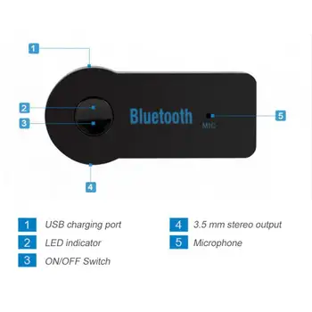 Bluetooth saderīgu Uztvērējs Adapteris, Automašīnas brīvroku Komplektu AUX Audio 3,5 mm Jack Mūzikas Bezvadu Uztvērējs Auto BT Raidītājs