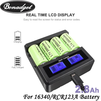 Bonadget 3,7 V 2800mAh, Li-ion 16340 Baterija CR123A Uzlādējamās Baterijas CR123 Lāzera Pildspalva, LED Gaismiņa Šūnu,Drošības Kameras