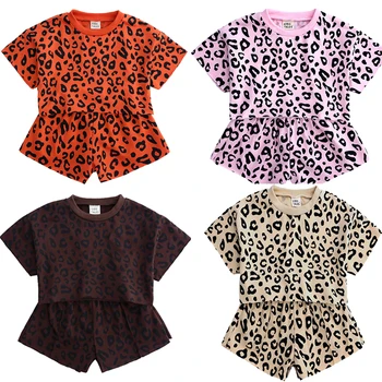 Bērni, Bērnu bērni Leopard apģērbu komplekts Girl vasaras apģērbs meitenēm 2 gabals, kas Meiteņu kostīmi boutique tērpiem