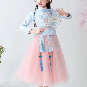 Bērniem Kleita 4-12 Meitenes Ķīniešu Stila Dzimšanas dienas svinības Kostīmi Puķu Princese Meitenes Kleita Bērnu Tradicionālā Stila Kleita